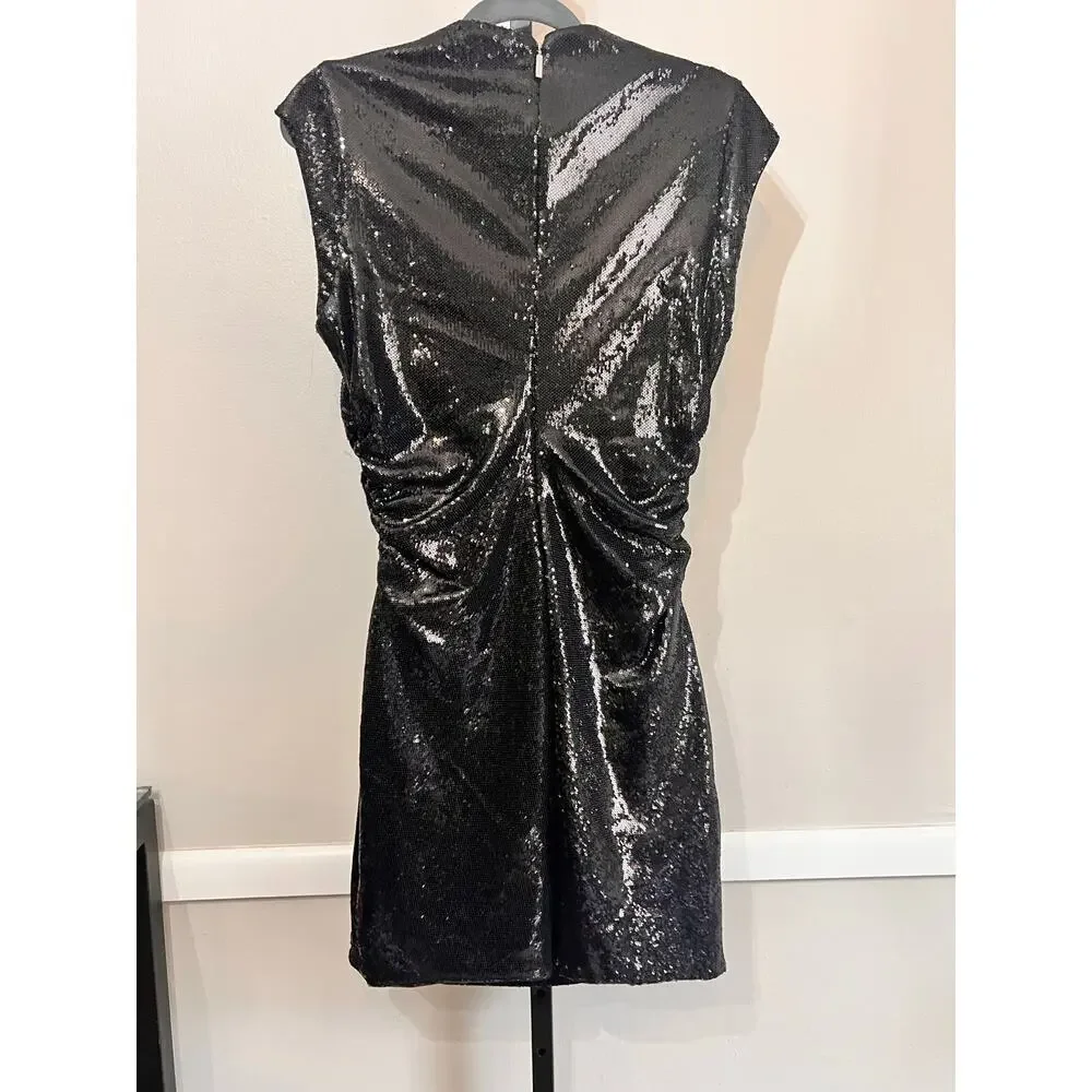 Michael Kors Sequined Stretch Knit Cap Sleeve Mini Dress Black Women's M NWOT - Picture 3 of 8